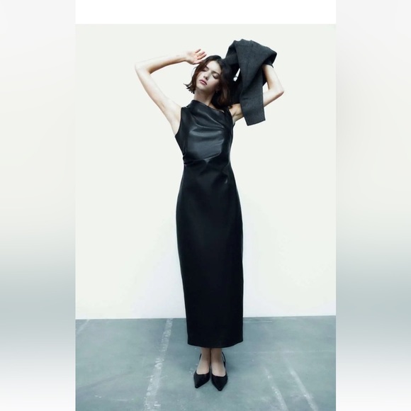 ZARA NEW WOMAN FW22 FAUX LEATHER MIDI DRESS_S-L - Picture 2 of 5